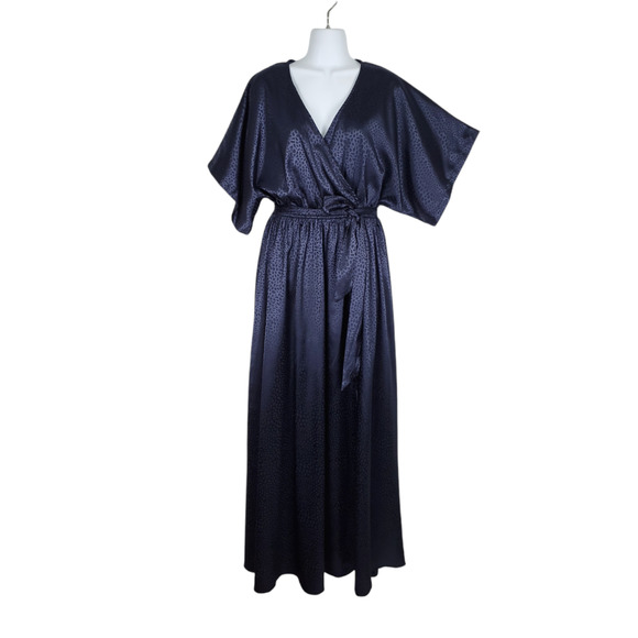 Baltic Born Savannah Print Kimono Faux Wrap Maxi Dress V Neck Navy M - Picture 1 of 12